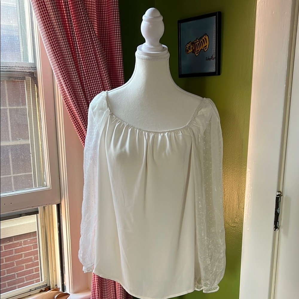 Elegant Banana Republic White Blouse with Sheer Sleeves